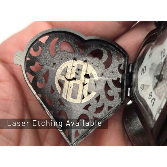 Black Heart Pendant Watch - Gothic Filigree Necklace Locket Watch Gift for Her - Picture 8 of 10